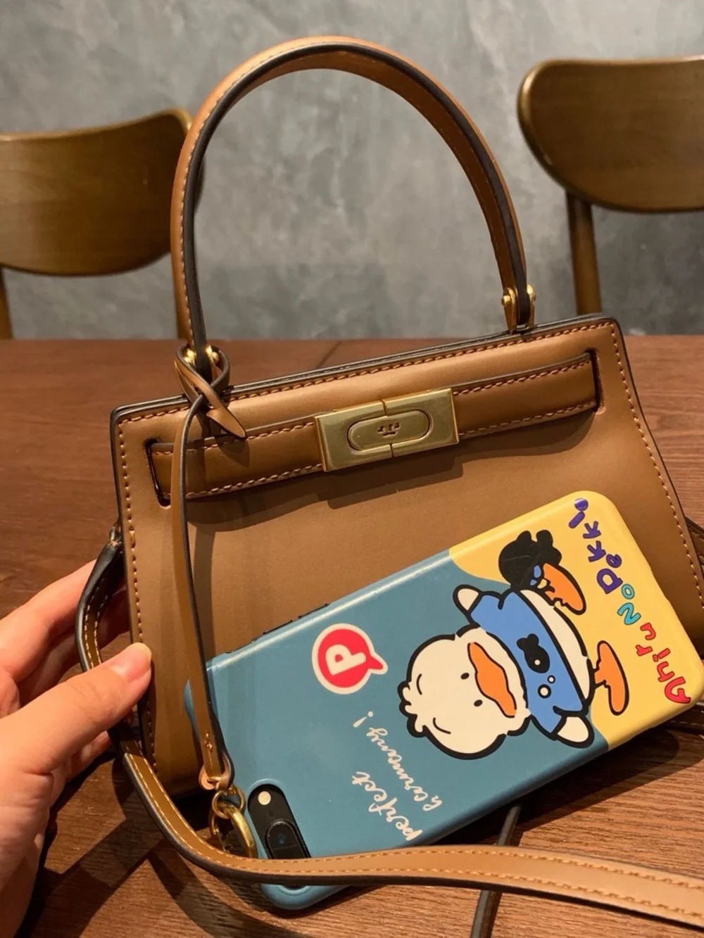 Tory Burch Small Tan Leather Top-Handle Satchel with Gold Hardware